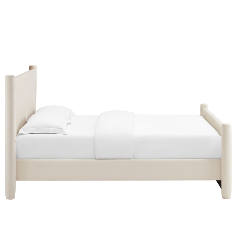 Modway Rael Performance Velvet Upholstered King Platform Bed in Alabaster