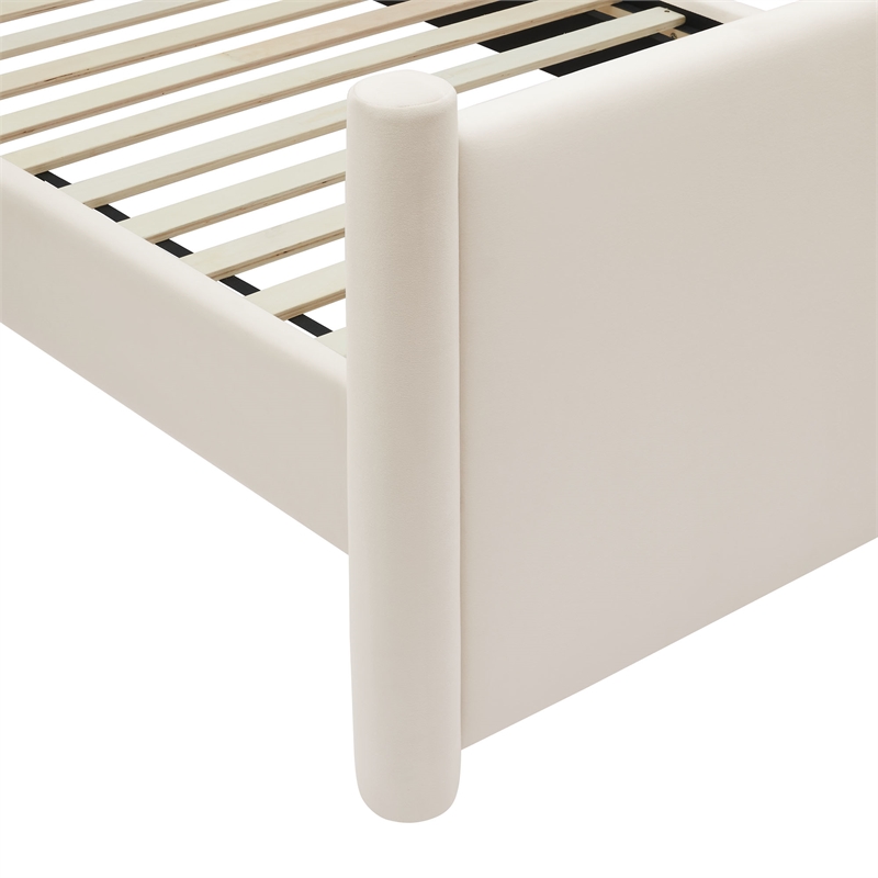 Modway Rael Performance Velvet Upholstered King Platform Bed in Alabaster