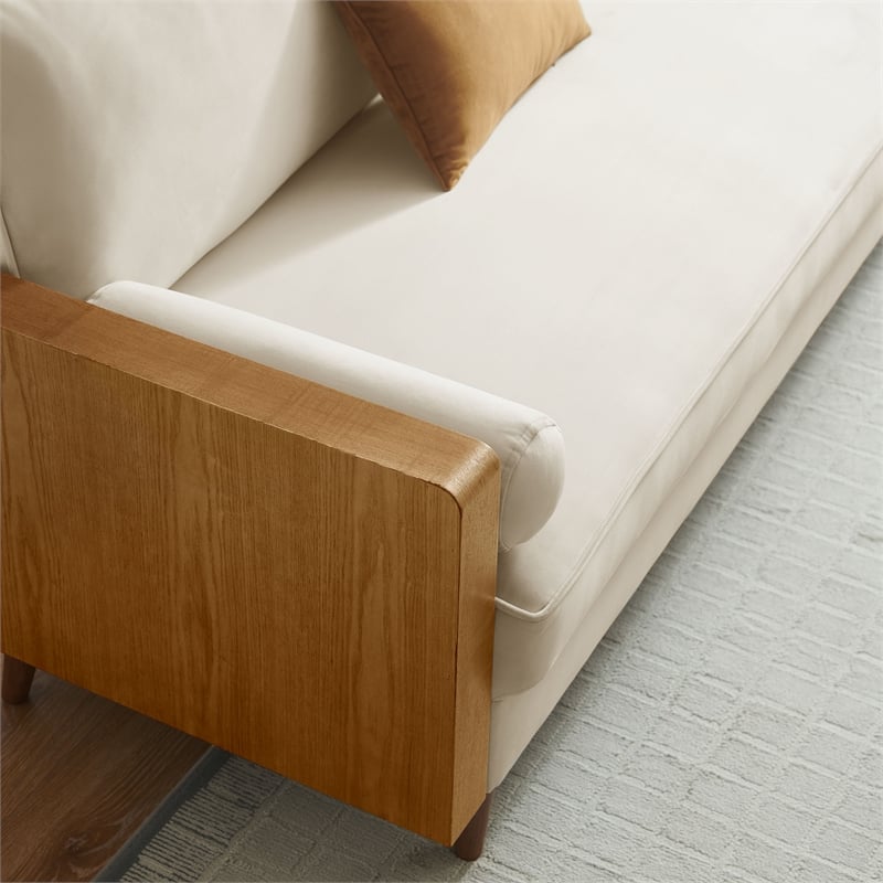 Modway Kellan Performance Velvet Upholstered 3-Seater Sofa in Walnut/Alabaster