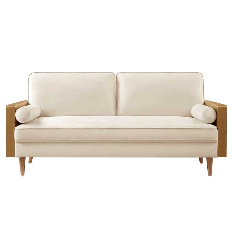Modway Kellan Performance Velvet Upholstered 3-Seater Sofa in Walnut/Alabaster