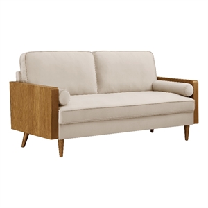 Modway Kellan Performance Velvet Upholstered 3-Seater Sofa in Walnut/Almond