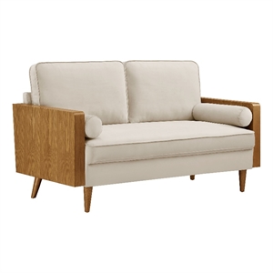 Modway Kellan Performance Velvet Upholstered 2-Seater Loveseat in Walnut/Almond