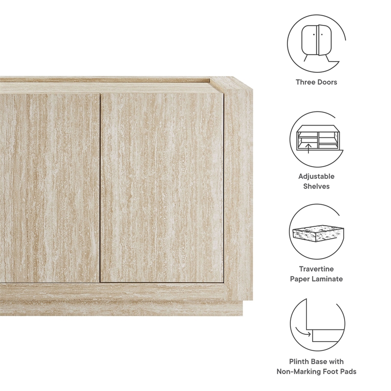 modway hollis 59&quot 3-doors buffet/sideboard in travertine laminate