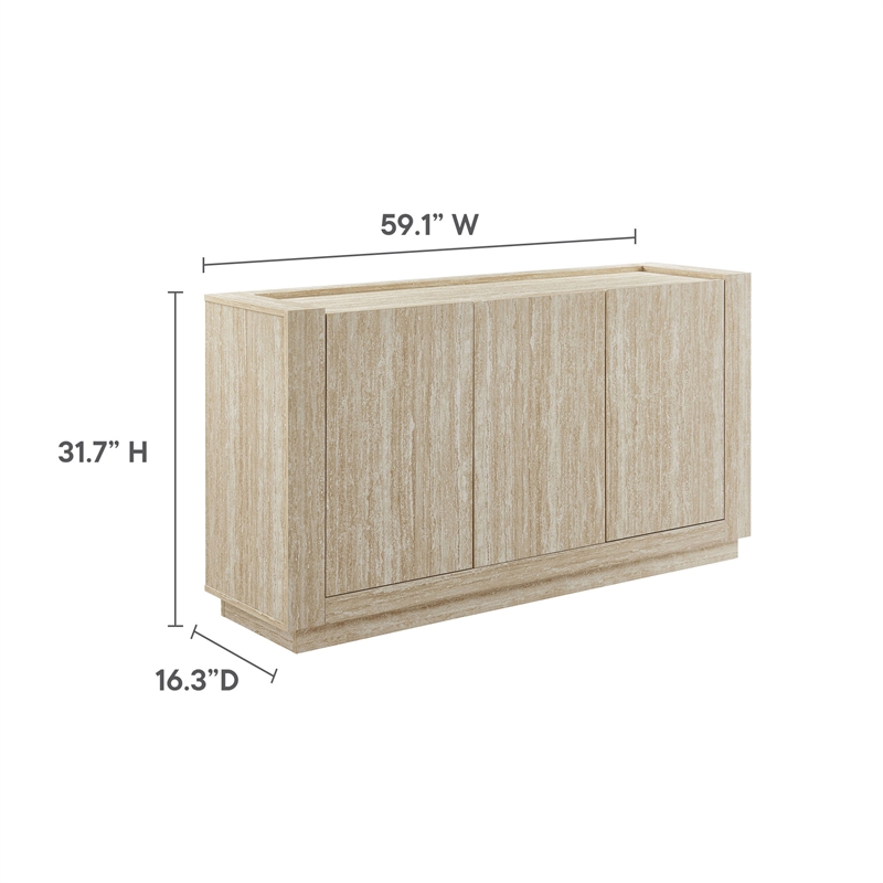 modway hollis 59&quot 3-doors buffet/sideboard in travertine laminate