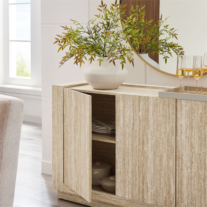 modway hollis 59&quot 3-doors buffet/sideboard in travertine laminate
