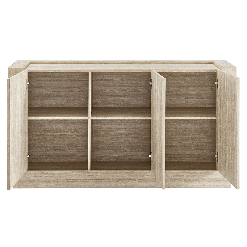 modway hollis 59&quot 3-doors buffet/sideboard in travertine laminate