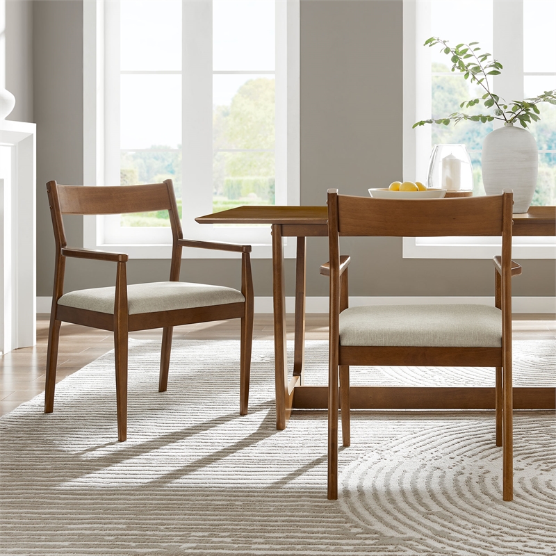 Solara Dining Armchairs Set of 2 in Walnut Heathered Weave Beige
