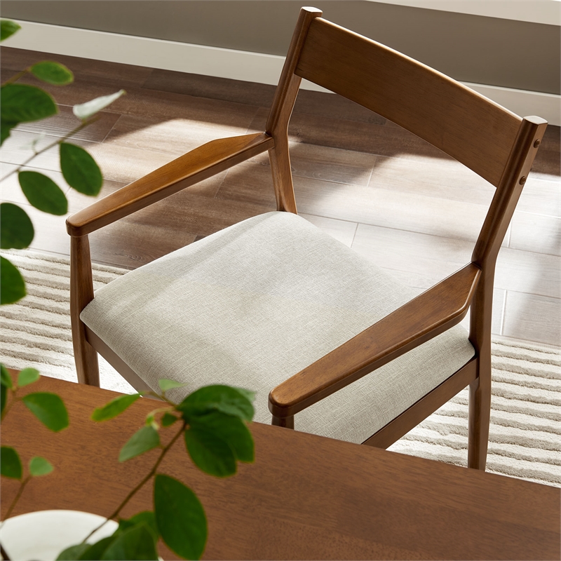 Solara Dining Armchairs Set of 2 in Walnut Heathered Weave Beige