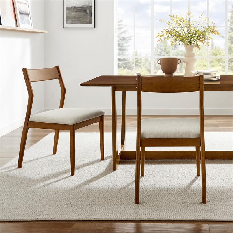 Solara Dining Side Chairs Set of 2 in Walnut Heathered Weave Beige