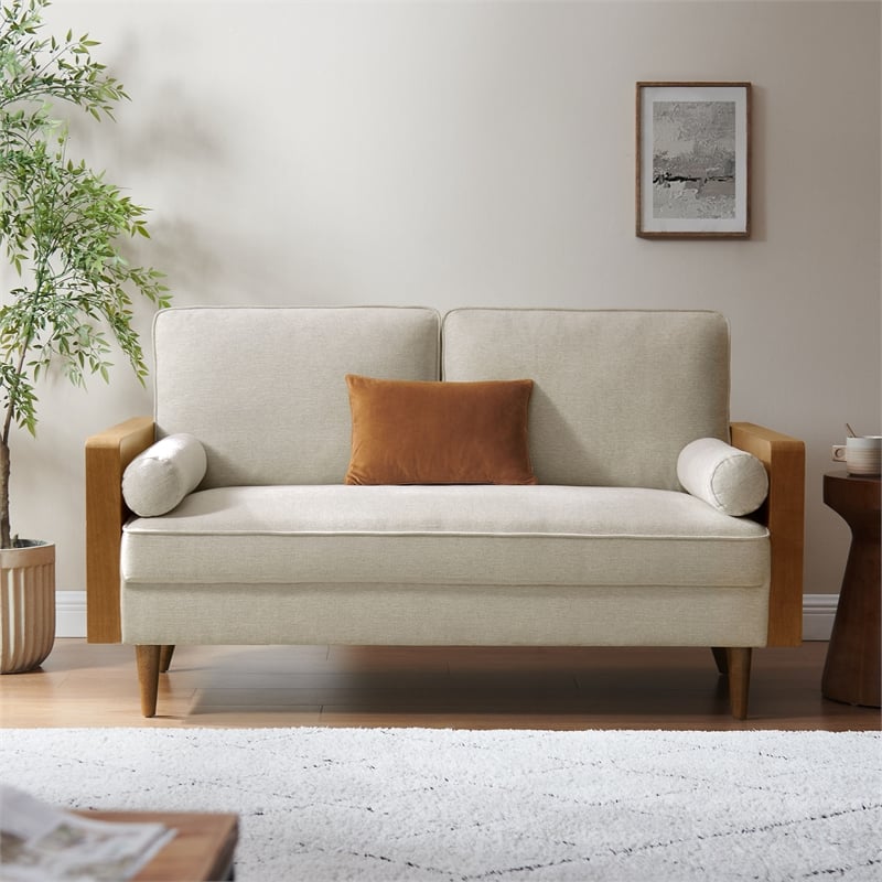 Kellan Loveseat in Walnut Heathered Weave Light Beige