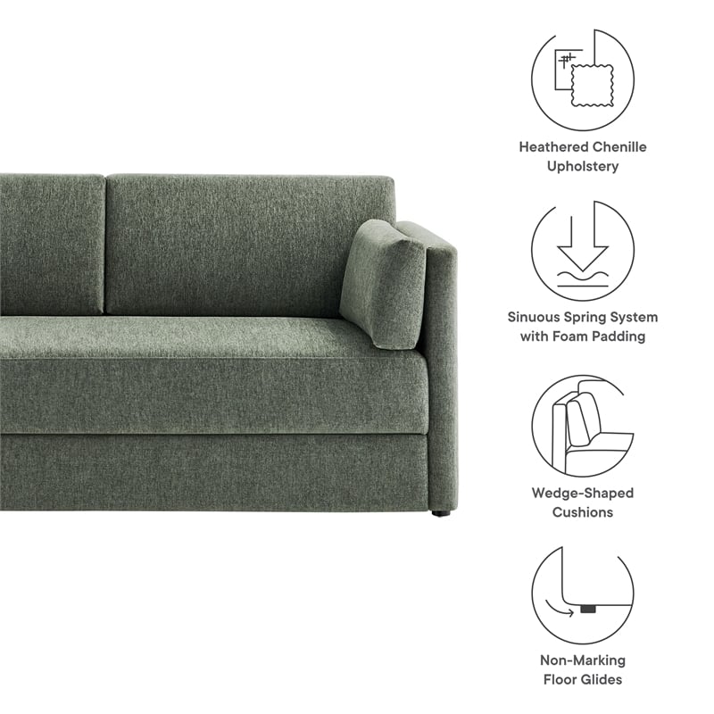 Modway Linden Upholstered Heathered Chenille Sofa in Eucalyptus