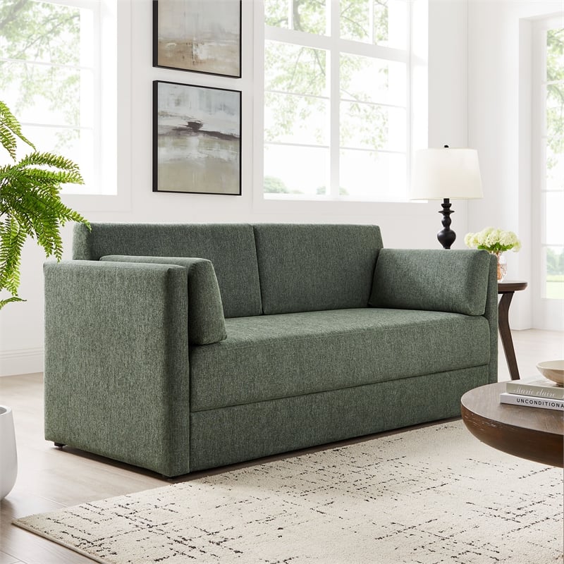 Modway Linden Upholstered Heathered Chenille Sofa in Eucalyptus