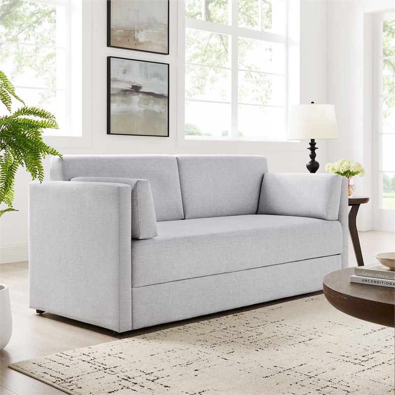 Modway Linden Upholstered Heathered Chenille Sofa in Newsprint