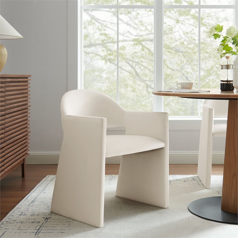 Talia Performance Velvet Dining Armchair in Alabaster