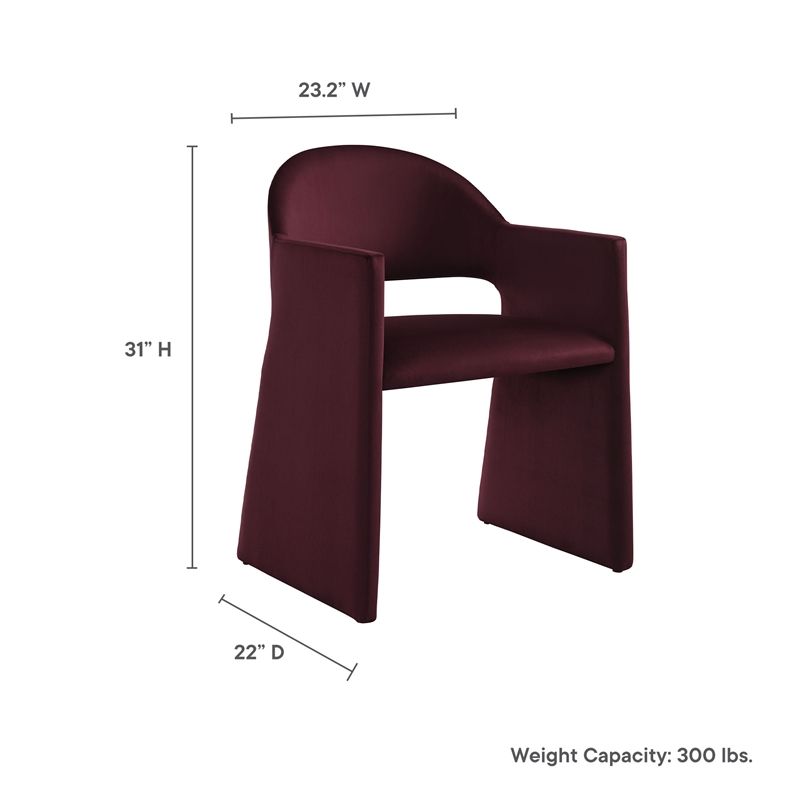 Modway Talia Performance Velvet Upholstered Dining Armchair in Mulberry