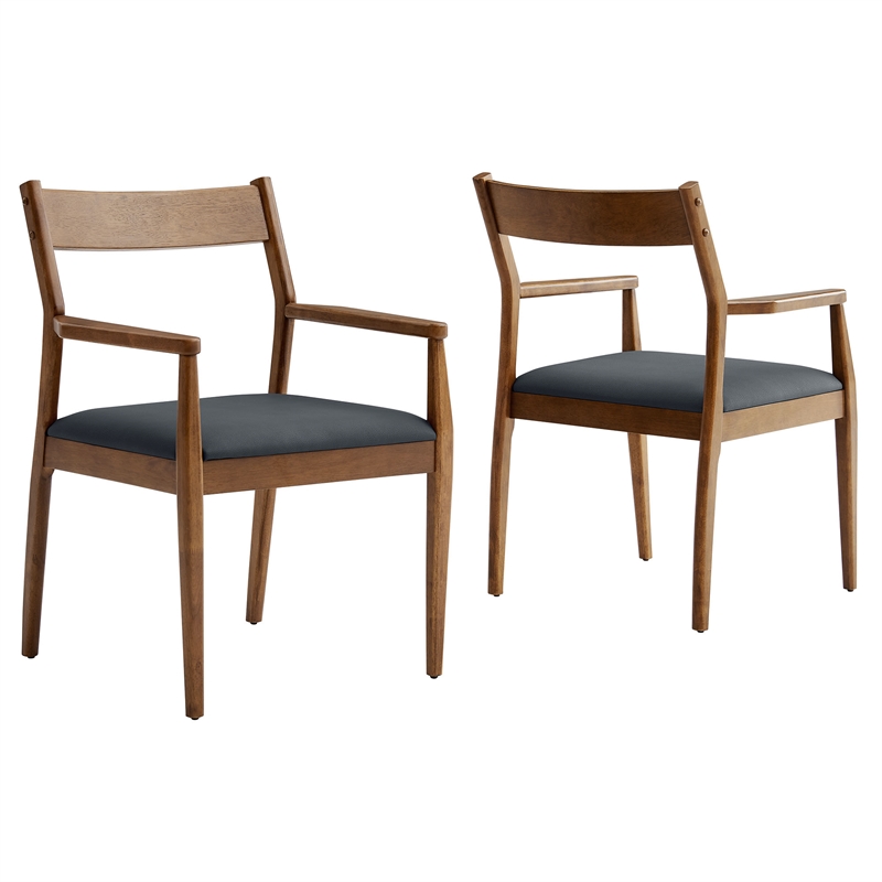 Modway Solara 7-Piece Dining Set with Vegan Leather Armchairs in Walnut Black