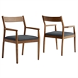 Modway Solara 7-Piece Dining Set with Vegan Leather Armchairs in Walnut Black