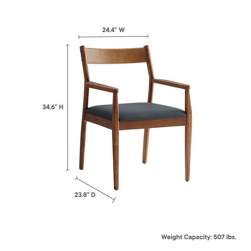 Modway Solara 7-Piece Dining Set with Vegan Leather Armchairs in Walnut Black