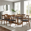 Modway Solara 7-Piece Dining Set with Vegan Leather Armchairs in Walnut Black