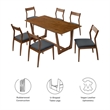 Modway Solara 7-Piece Dining Set with Vegan Leather Side Chairs in Walnut Black