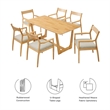 Modway Solara 7PC Dining Set w/Fabric Armchairs in Natural Heathered Weave Beige