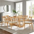 Modway Solara 7PC Dining Set w/Fabric Armchairs in Natural Heathered Weave Beige