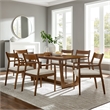 Modway Solara 7-PC Dining Set w/Fabric Armchairs in Walnut Heathered Weave Beige
