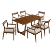 Modway Solara 7-PC Dining Set w/Fabric Armchairs in Walnut Heathered Weave Beige