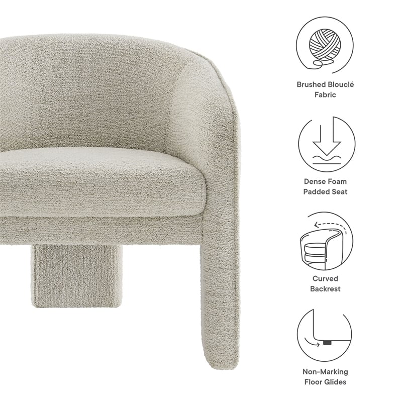 Modway Greer Boucle Fabric Upholstered Accent Armchair in Parchment