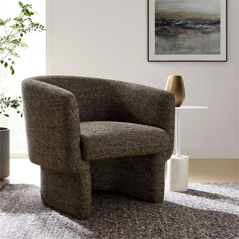 Modway Muse Boucle Fabric Upholstered Barrel Accent Chair in Antique