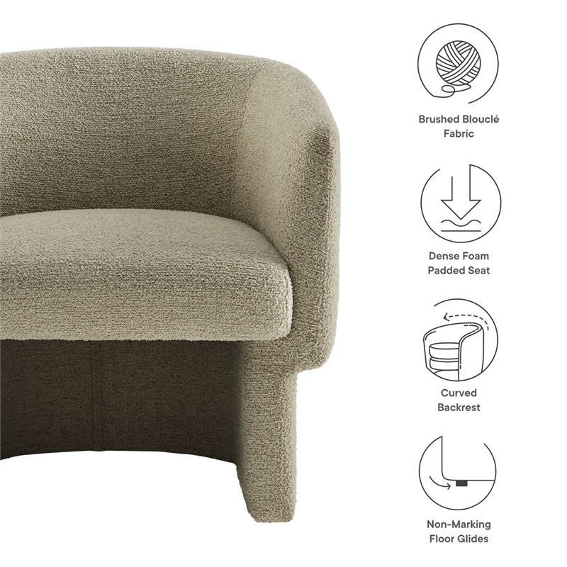 Modway Muse Boucle Fabric Upholstered Barrel Accent Chair in Cork