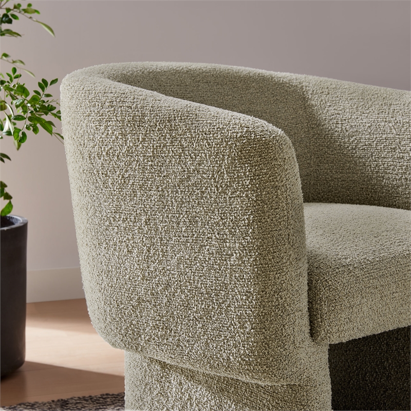 Modway Muse Boucle Fabric Upholstered Barrel Accent Chair in Cork