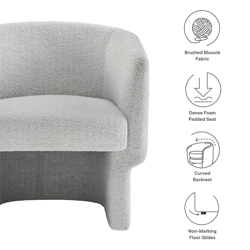 Modway Muse Boucle Fabric Upholstered Barrel Accent Chair in Newsprint