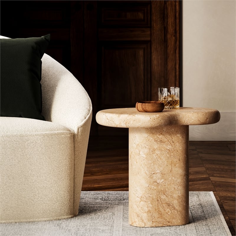 Modway Elowen Indoor/Outdoor Textured Faux Travertine End Table in Travertine