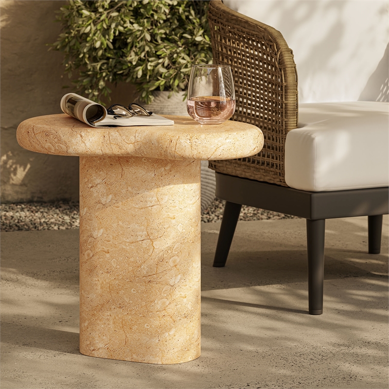 Modway Elowen Indoor/Outdoor Textured Faux Travertine End Table in Travertine