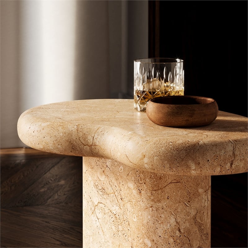 Modway Elowen Indoor/Outdoor Textured Faux Travertine End Table in Travertine