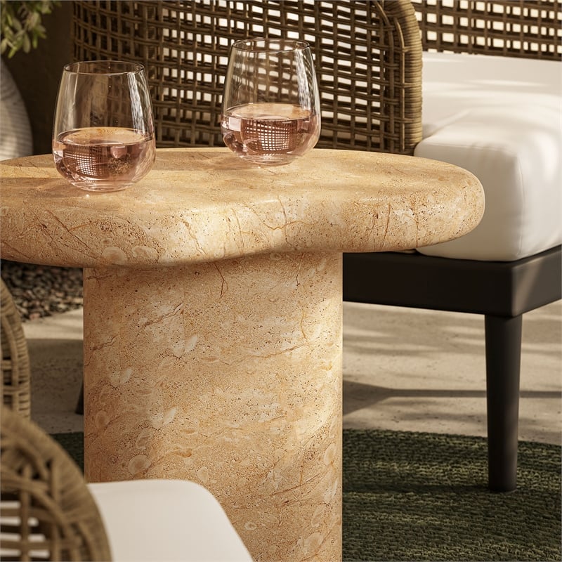 Modway Elowen Indoor/Outdoor Textured Faux Travertine End Table in Travertine