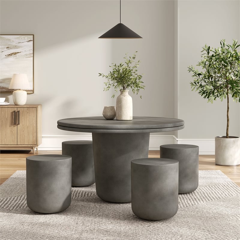 Modway Brion 5-Piece Indoor/Outdoor Concrete Dining Table Set in Gray