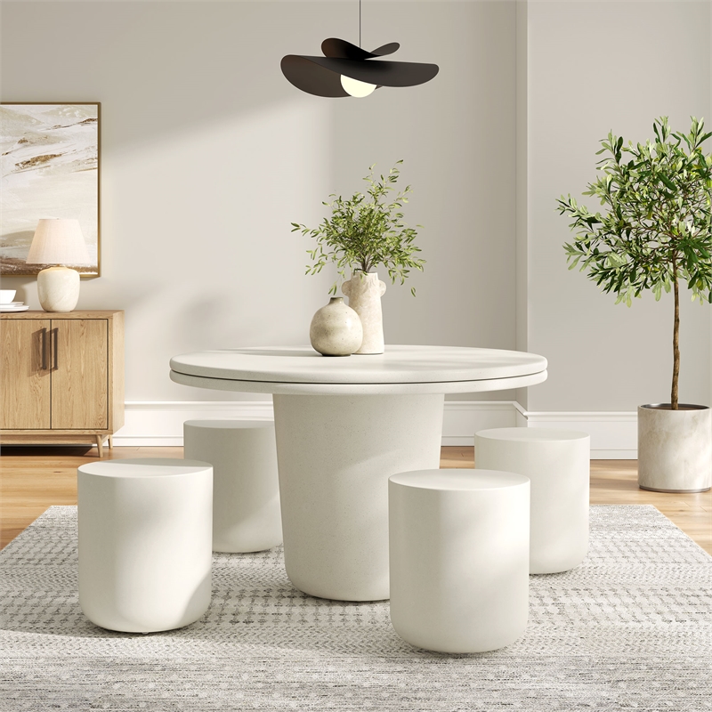 Modway Brion 5-Piece Indoor/Outdoor Concrete Dining Table Set in White