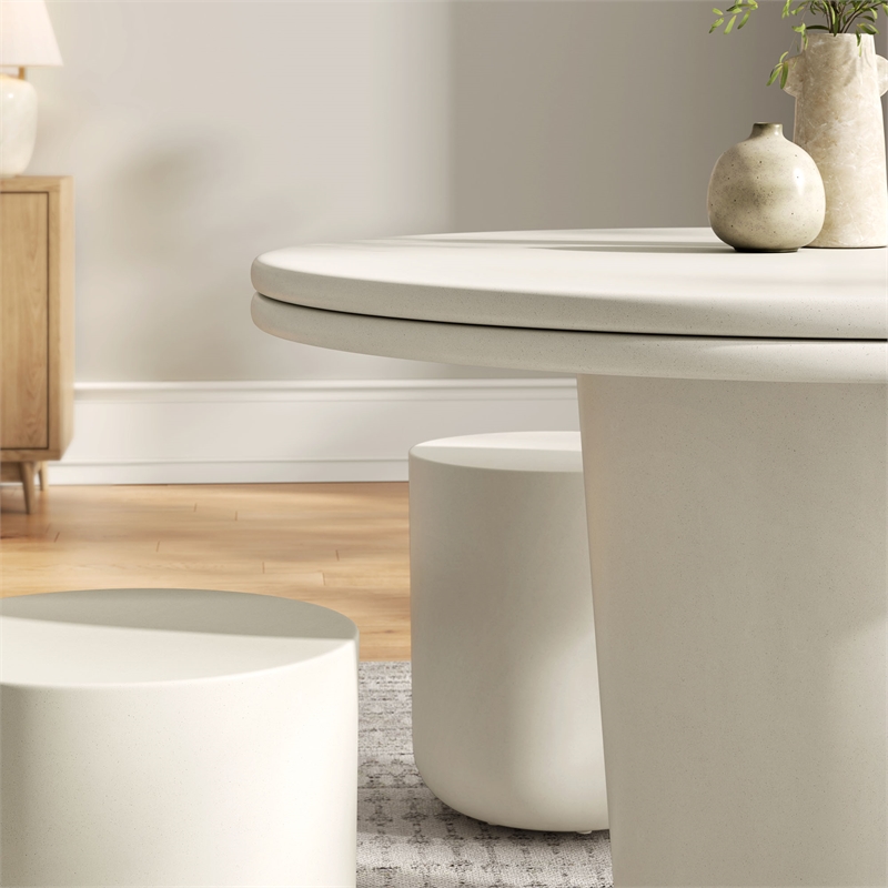 Modway Brion 5-Piece Indoor/Outdoor Concrete Dining Table Set in White