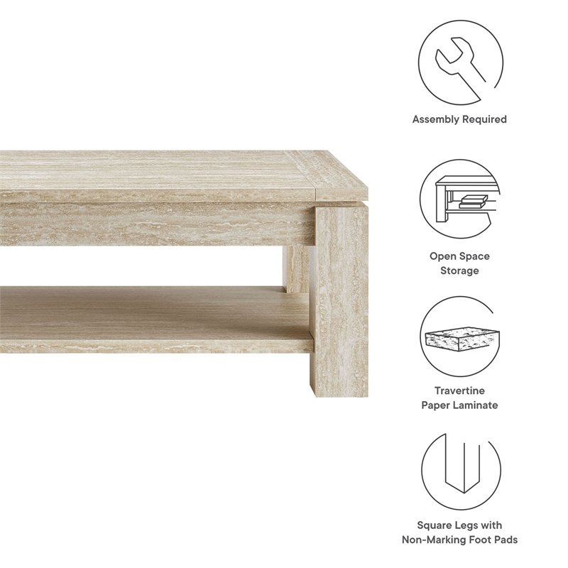 Modway Hollis Rectangular Coffee Table in Travertine Laminate