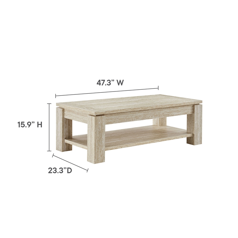 Modway Hollis Rectangular Coffee Table in Travertine Laminate