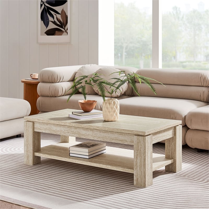 Modway Hollis Rectangular Coffee Table in Travertine Laminate