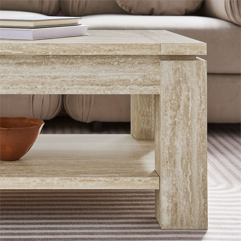 Modway Hollis Rectangular Coffee Table in Travertine Laminate