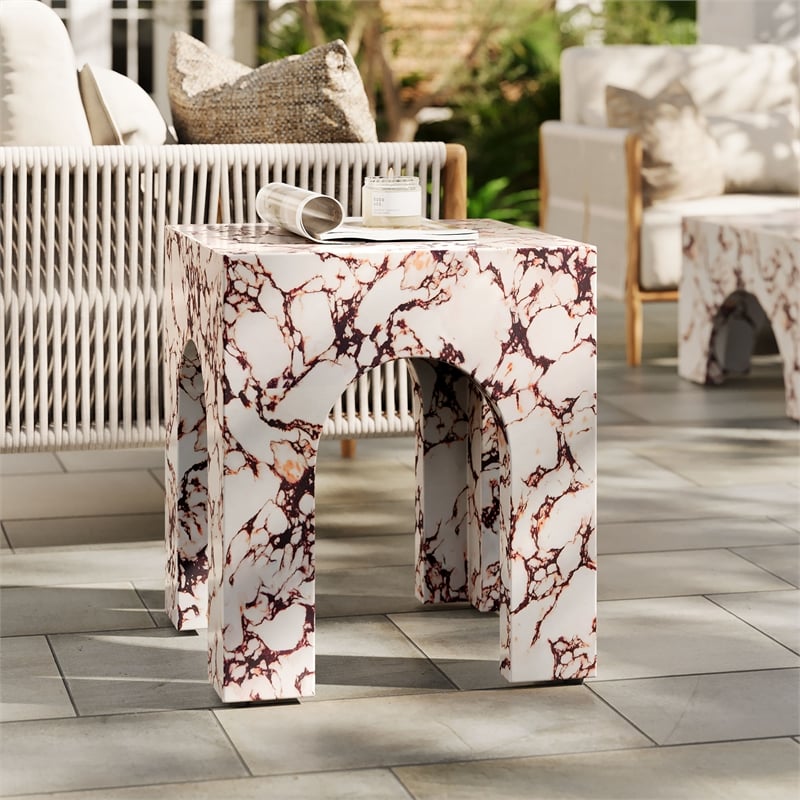 Valen Side Table in Red Marble