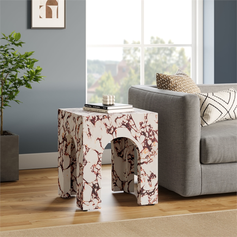 Valen Side Table in Red Marble