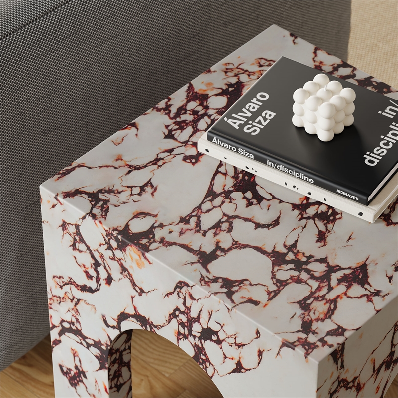 Valen Side Table in Red Marble
