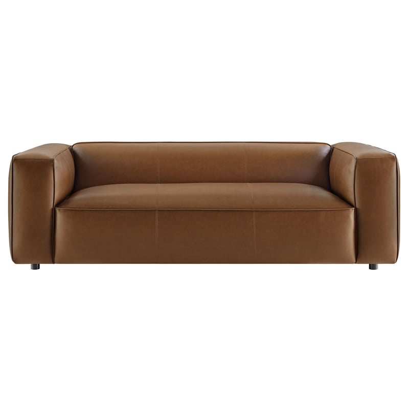 Modway Auren Vegan Leather Upholstered Sofa in Coffee