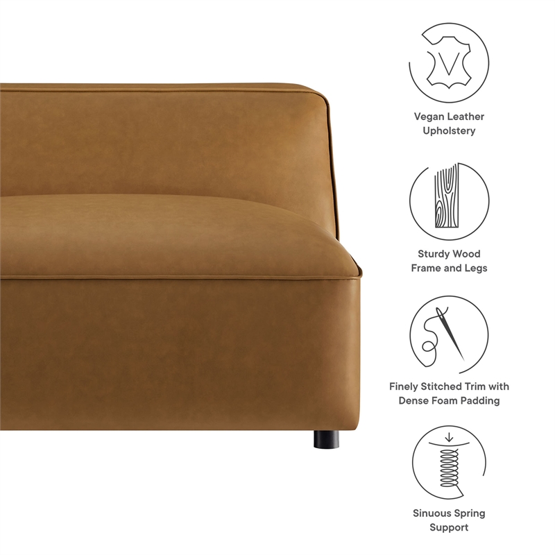 Modway Auren Vegan Leather Upholstered Modular Armless Chair in Camel