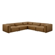 Modway Auren 5-Piece Vegan Leather Upholstered L-Shaped Sofa in Camel